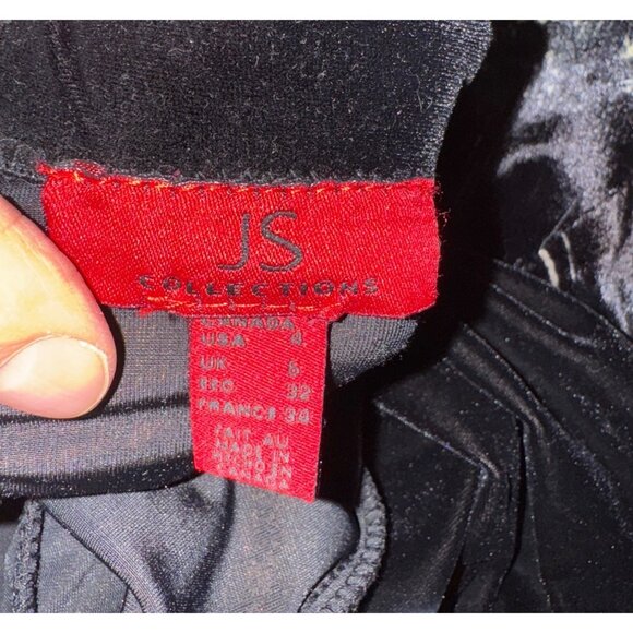 JS Collections Black & Gold Velvet Suit Size 4 Blazer Flare Skirt Classy Glam - Picture 12 of 13